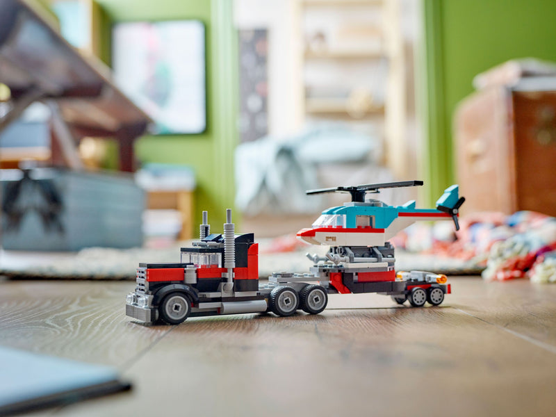 Flatbed Truck with Helicopter