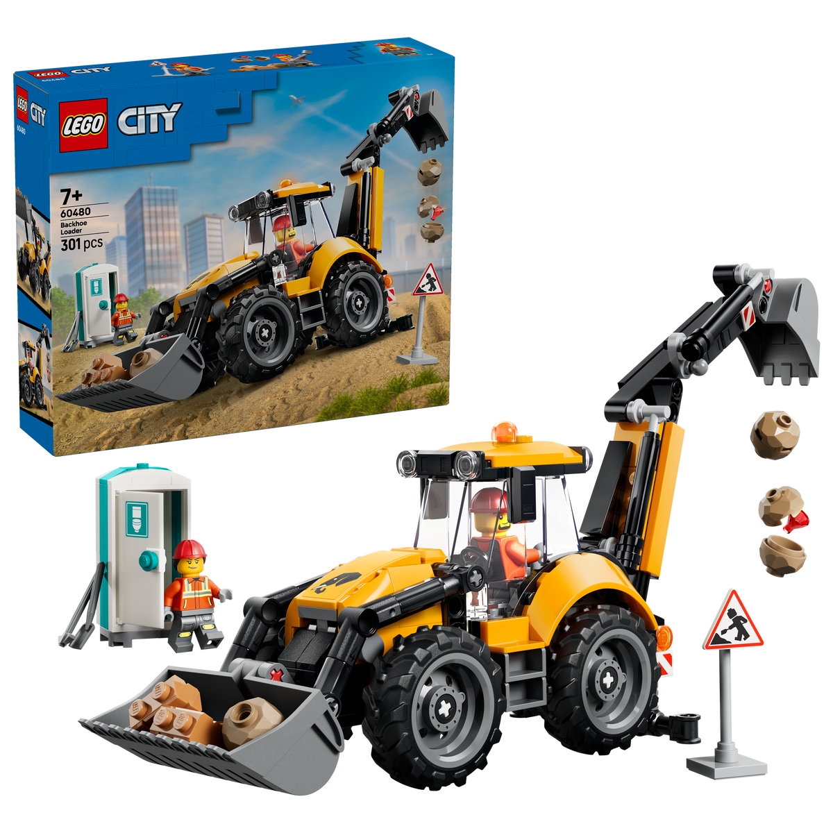 Yellow Backhoe Loader