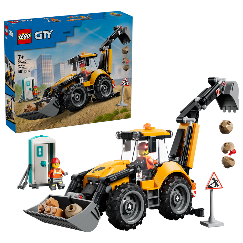 Yellow Backhoe Loader