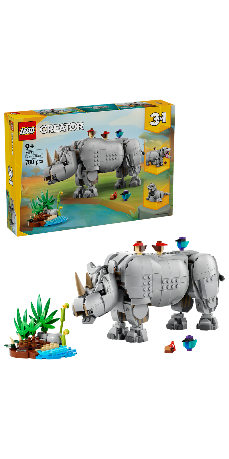 Wild Animals: Majestic Rhino with Birds